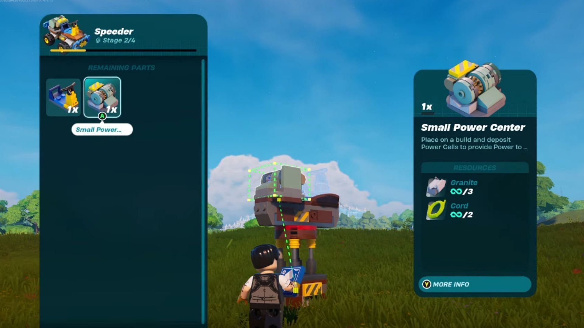 Use Power Center to build Speeder in LEGO Fortnite (Image via YouTube/ Perfect Score)